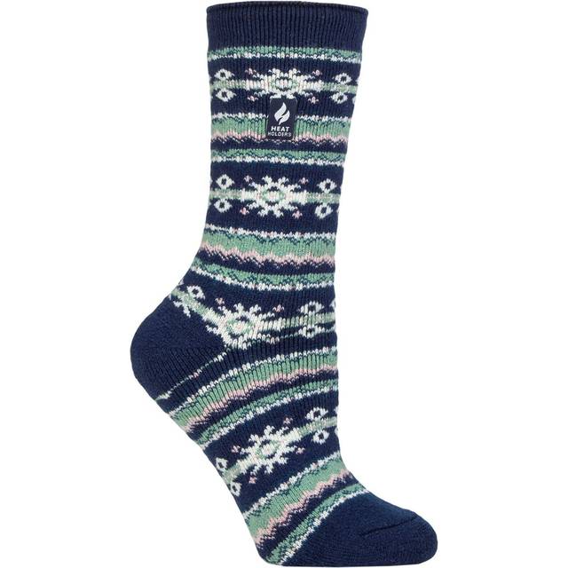 Women's 1 Pair SOCKSHOP Heat Holders Nordic Soul Warming Thermal Socks Nordic Indigo/Rose Blush 4-8 - Multi Coloured