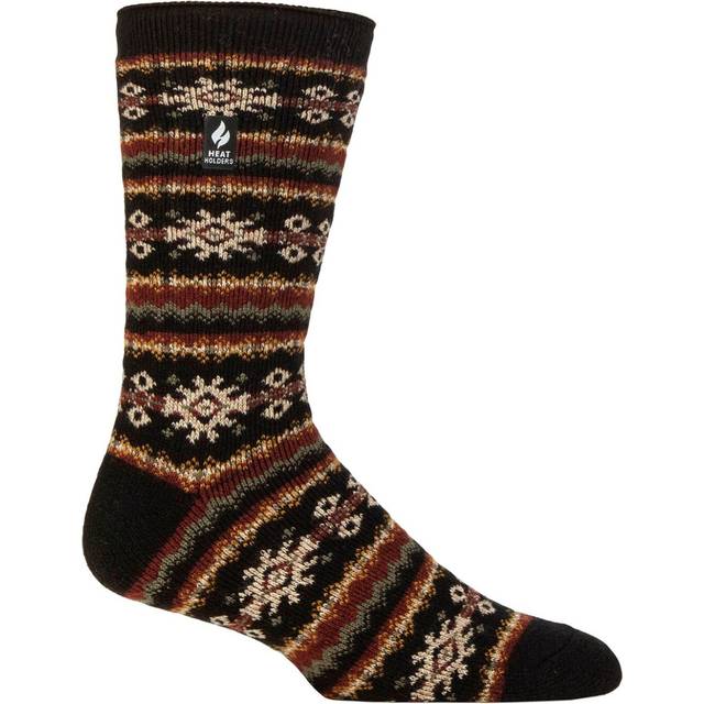 Mens 1 Pair SOCKSHOP Heat Holders Nordic Soul Warming Thermal Socks Nordic Black / Olive 6-11 - Multi Coloured