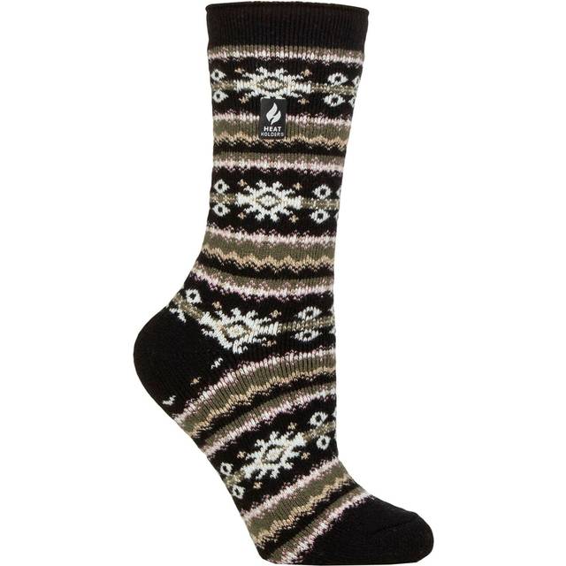 Women's 1 Pair SOCKSHOP Heat Holders Nordic Soul Warming Thermal Socks Nordic Black/ Olive 4-8 - Multi Coloured