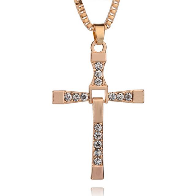 (gold) Metal Cross Diamond Clavicle Necklace
