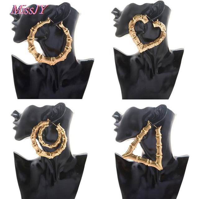 1 Pair Bamboo Hoop-earring 4 Styles Gold Color Big Hoop Earring Women Hoop Earrings Basketball Wives Earrings Large