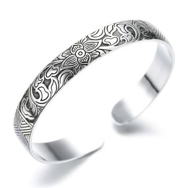 2PCS Copper Jewelry Lotus Retro  Leaf Black Bracelet Men Women  Jewelry Fashion Retro  Bangles