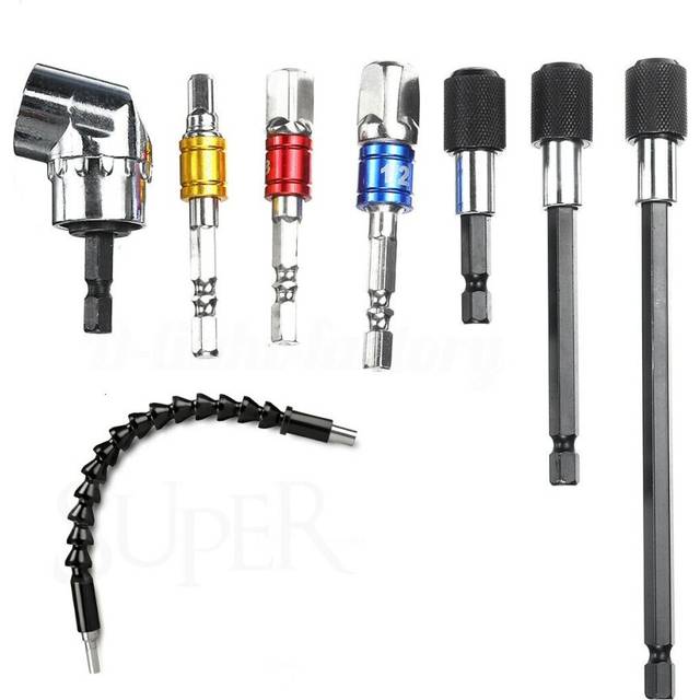 8Pcs Right Angle Extension Drill Flexible 1/4 Inch Hex Shank Shaft Screw Bits Holder