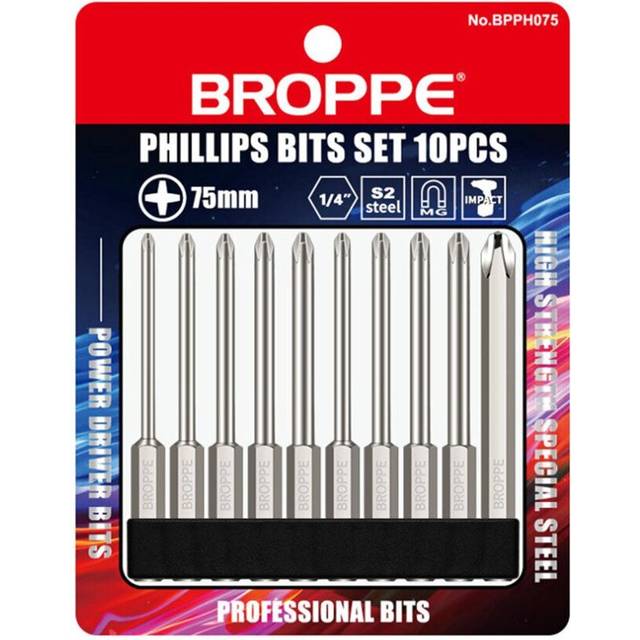 10Pcs 75mm S2 Alloy Steel Magnetic Cross Head Screwdriver Bits 1/4 Inch Hex Shank
