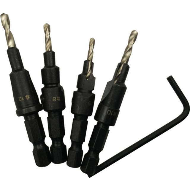 4pcs 6#/8#/10#/12# Hex Shank Carpentry Countersink Drill Bit Set with Wrench Woodworking Tool