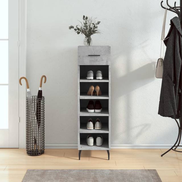 (concrete grey) vidaXL Shoe Cabinet Shoe Storage Shoe Rack High Gloss White Engineered Wood