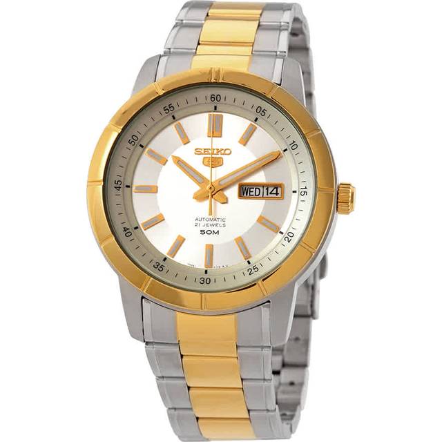 Seiko 5 Two Tone Stainless Steel Silver Dial 21 Jewels Automatic SNKN58K1 Men&#39;s Watch