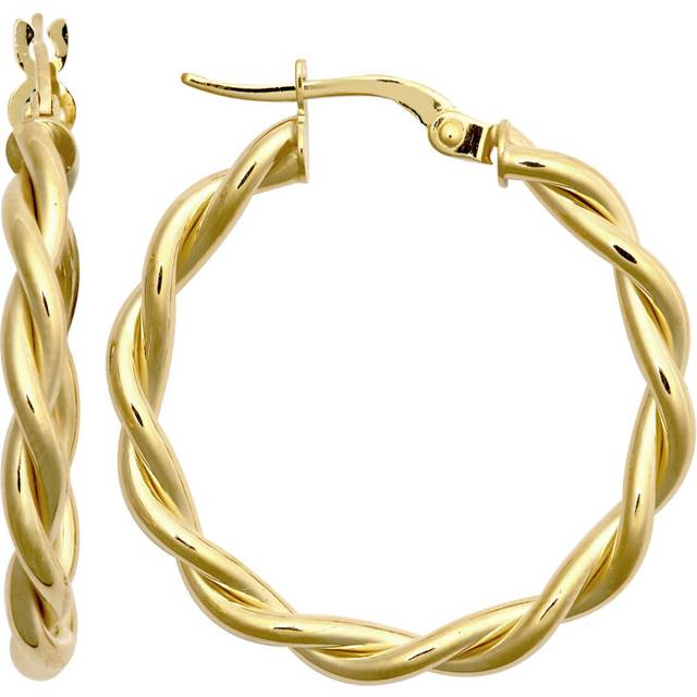 Jewelco London Ladies 9ct Yellow Gold Plain Twisted Double Interlocked 3mm Hoop Earrings 25mm - JER785C
