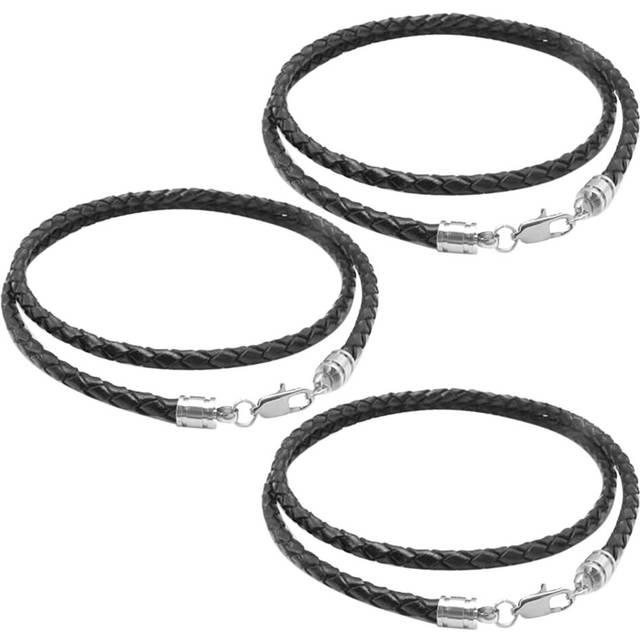 3X Jewelry Men's Necklace - 3mm Cord - Leather - Stainless Steel - for Men - Color Black Silver - with Gift Bag - 60cm
