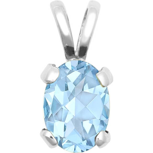 Jewelco London Ladies Solid 9ct White Gold Light Blue Oval Topaz 4 Claw Solitaire Charm Pendant, 7x5mm - JPD600