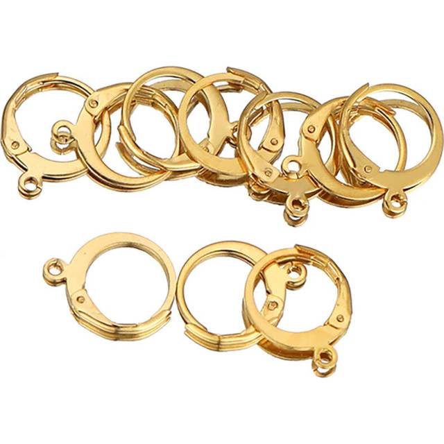 (Gold) 10pcs Earrings Silver Gold Hypoallergenic Round Leverback Ear Hooks Findings