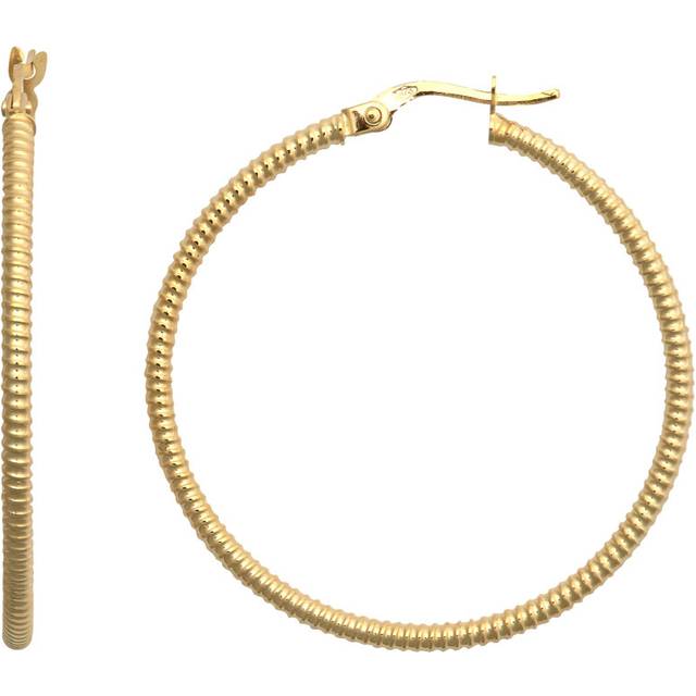 Jewelco London Ladies 9ct Yellow Gold Ribbed Coiled Twist 1.5mm Hoop Earrings 36mm - JER786E