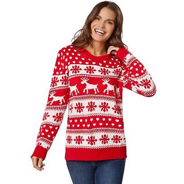 Dressforfun Vinterfortryllelse Julesweater - Rød/Hvid