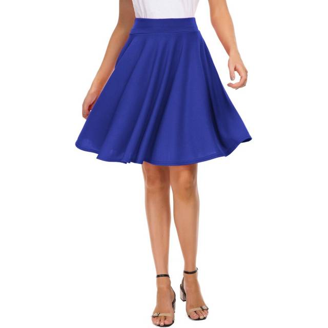 EXcHIc Womens casual Stretchy Flared Mini Skater Skirt Basic A-Line Pleated Midi Skirt (XL, Royal Blue)