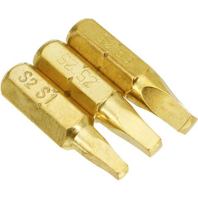 3pcs 25mm S1-S3 Square Shaped Screwdriver Bits 1/4 Inch Hex Shank Electroplating Bronze