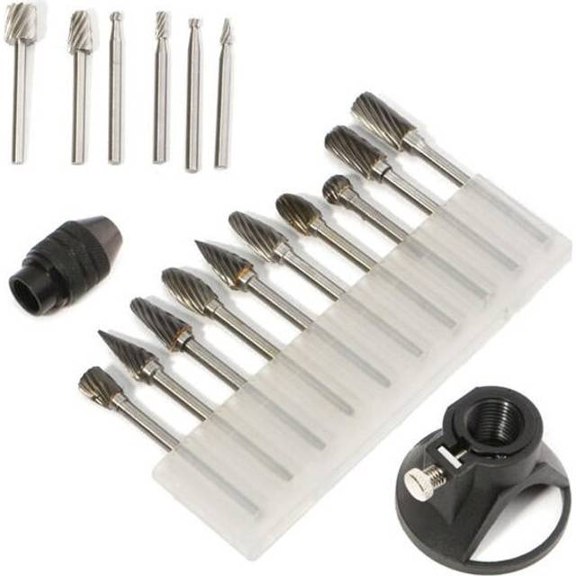 Drill Carving Locator with 0.5-3.2mm Keyless Chuck 6pcs Router Bits and 10pcs Wood Milling Burrs