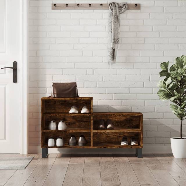 vidaXL Shoe Cabinet Smoked Oak 102x36x60 cm Engineered Wood - Brown