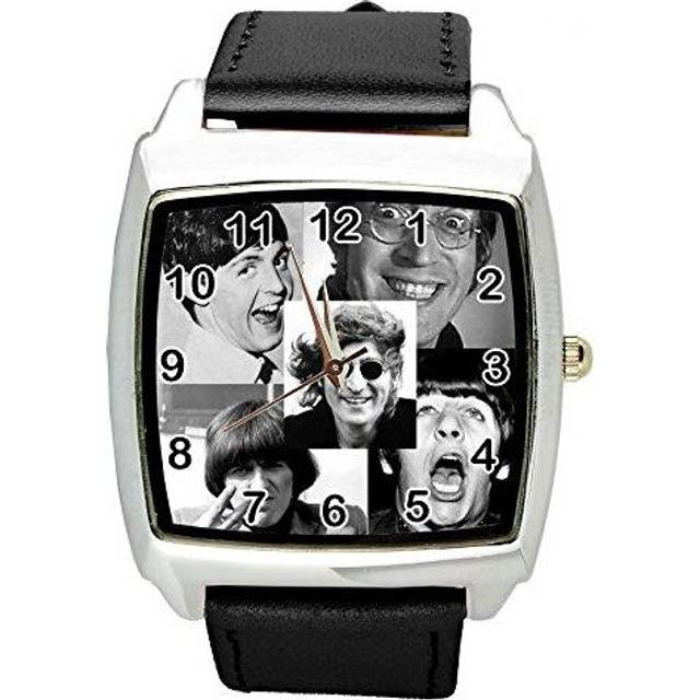 The Beatles Crazy Quartz Square Watch Real Leather Band Dial E5  Black