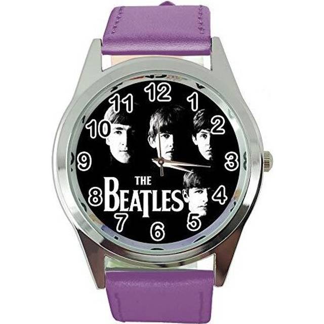 Watch Analogue Quartz with Real Leather Band Violet Round for Fan of Beatles e0