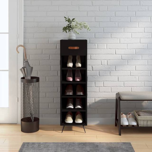 vidaXL Shoe Cabinet Black 30X35X105 Cm Engineered Wood, Black