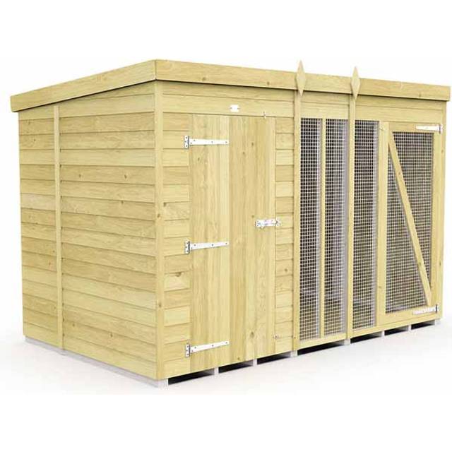 10ft X 6ft Dog Kennel and Run Full Height - Wood - L178 x W302 x H201 cm