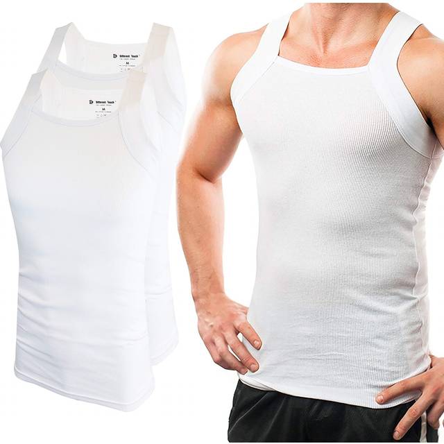 Different Touch Mens g-unit Style Tank Tops Square cut Muscle Rib A-Shirts - Large - White  Pack of 2