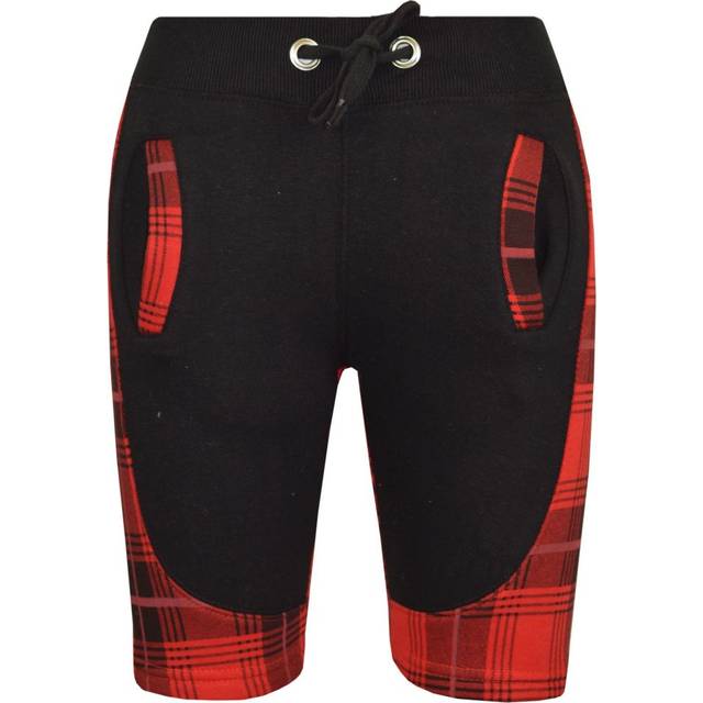(13 Years) Kids Girls Boys Fleece Tartan Red Panel Chino Shorts Knee Length Half Pant 5-13Y
