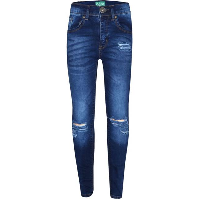 (11-12 Years) Girls Stretchy Jeans Kids Blue Denim Ripped Pants Frayed Trousers Age 5-13 Year