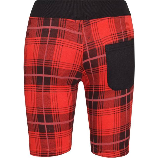 Kids girls boys fleece tartan red panel chino shorts knee length half pant 5-13y