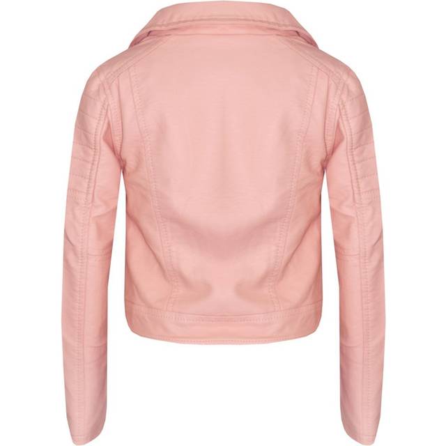 (13 Years) Girls Jackets Kids Designer Peach PU Faux Leather Jacket Zip Up Biker Coats 5-13