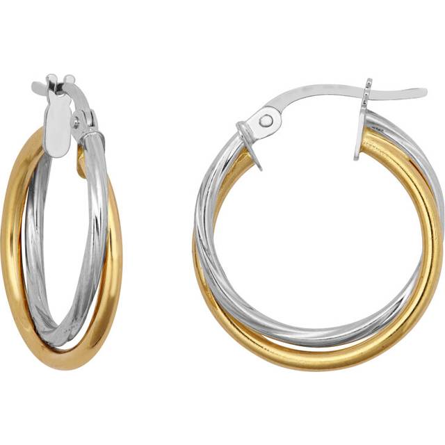 Jewelco London Ladies 9ct Yellow and White Gold Plain Twisted Double Interlocked 1.5mm Hoop Earrings 21mm - JER799A