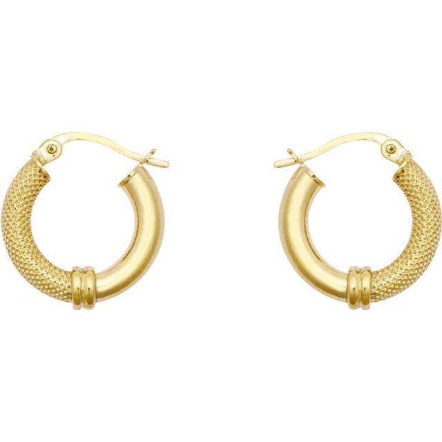 Jewelco London Ladies 9ct Yellow Gold Snake Skin Mesh Collared Styles Clash 3mm Hoop Creole Earrings 16mm - JER805A