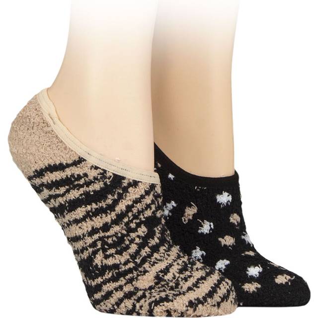 Women's 2 Pair SOCKSHOP Wildfeet Animal and Patterned Cosy Slipper Socks with Grip Tiger Print / Spots 4-8 - Multi Coloured