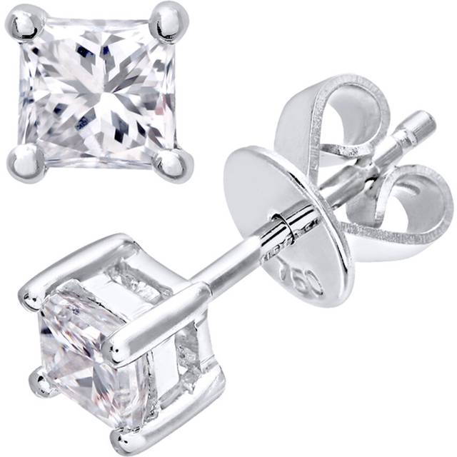Jewelco London 18ct White Gold Princess 1/2ct Diamond Solitaire Stud Earrings - PE0AXL4421W18JPK