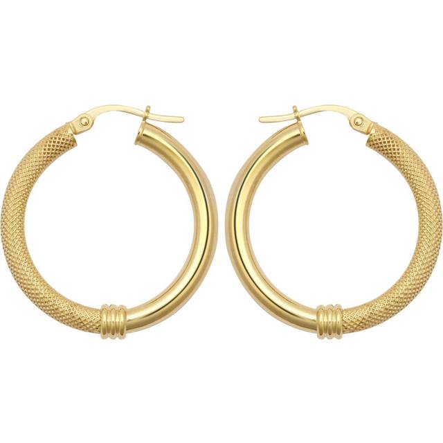 Jewelco London Ladies 9ct Yellow Gold Snake Skin Mesh Collared Styles Clash 3mm Hoop Creole Earrings 26mm - JER805C
