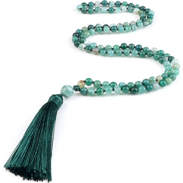 108 Beads Prayer Necklace Natural Green Stripe Onyx Stone Buddhist Buddha Meditation Bead Mala Necklace Women Men Jewelry Gifts