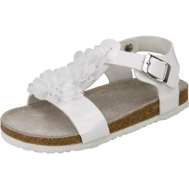 (UK 2 Child, White) Girls Spot On Flower Trim Sandals