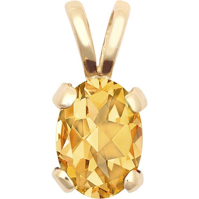 Jewelco London Ladies Solid 9ct Yellow Gold Amber Oval Citrine 4 Claw Solitaire Charm Pendant, 7x5mm - JPD601