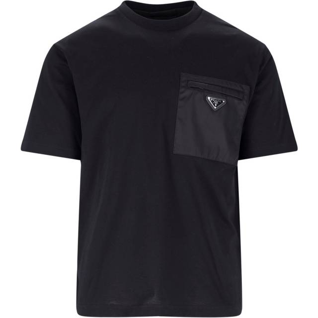 Prada Mens Black Re-nylon Brand-plaque Cotton and Recycled-nylon T-shirt M - BLACK