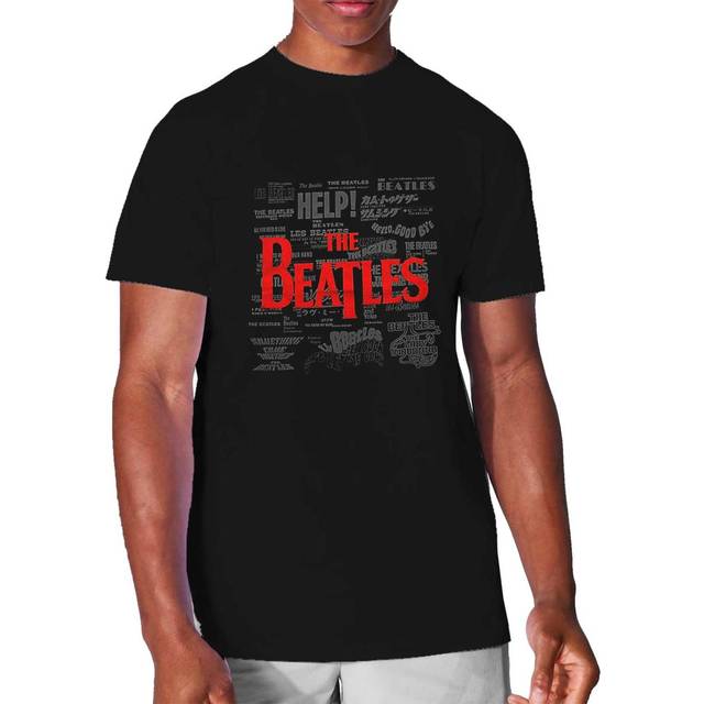 (2XL, Black) The Beatles T Shirt Song Titles and Logos Puff Print new Official Unisex Black