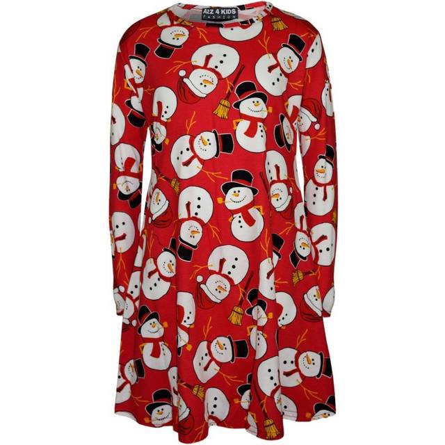 (5-6 Years, Dress Snowman Red) Kids Girls Christmas Dress Santa Snowman Penguin Print New Xmas Dresses Leggings