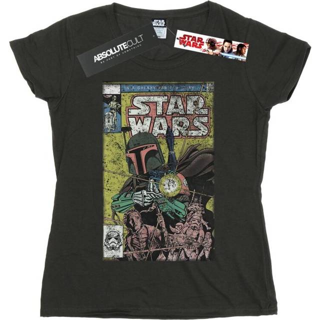 (XL, Light Graphite) Star Wars Womens/Ladies Boba Fett Comic Cotton T-Shirt