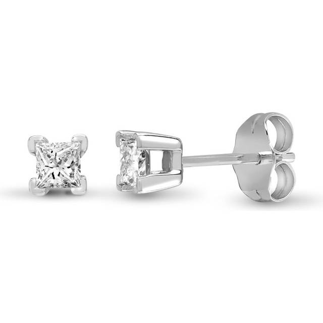 Jewelco London Ladies Solid 18ct White Gold 4 Claw Set Princess G SI1 0.25ct Diamond Solitaire Stud Earrings - 18E357-025