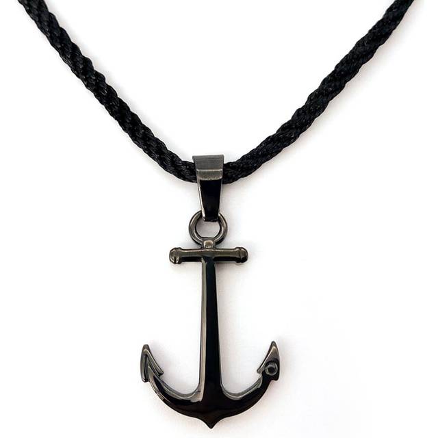 Runda Men Anchor Pendant Necklace Black Nylon Rope Adjustable Chain Stainless Steel Accessories Men's Charm Jewelry