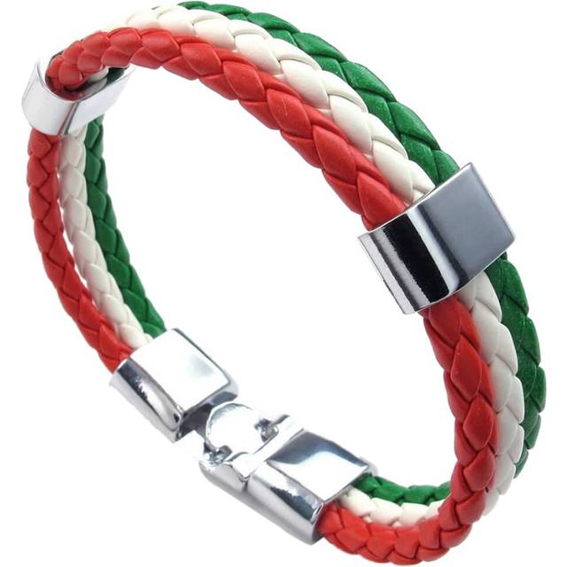 Jewelry bracelet, Italian flag bangle, leather alloy, for men's women, green white red (width 14 mm, length 23 cm)