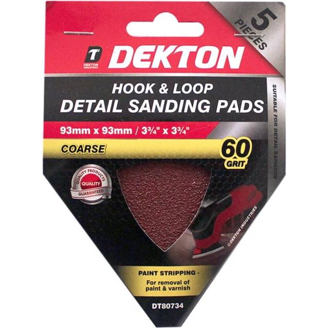 Dekton 5pc Detail Palm 93mm Velcro Hook & Loop Sanding Pads Sheets 60 Grit
