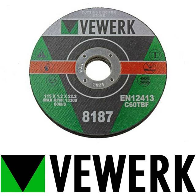 VEWERK 10 Pack of 115 X 1.2 X 22MM Stone Cutting Discs 8187