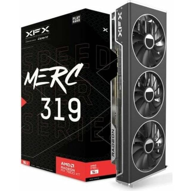 XFX Speedster MERC319 Radeon RX 7800 XT svart spelkort med 16 GB GDDR6 HDMI 3xDP, AMD RDNA™ 3 (RX-78TMERCB9)