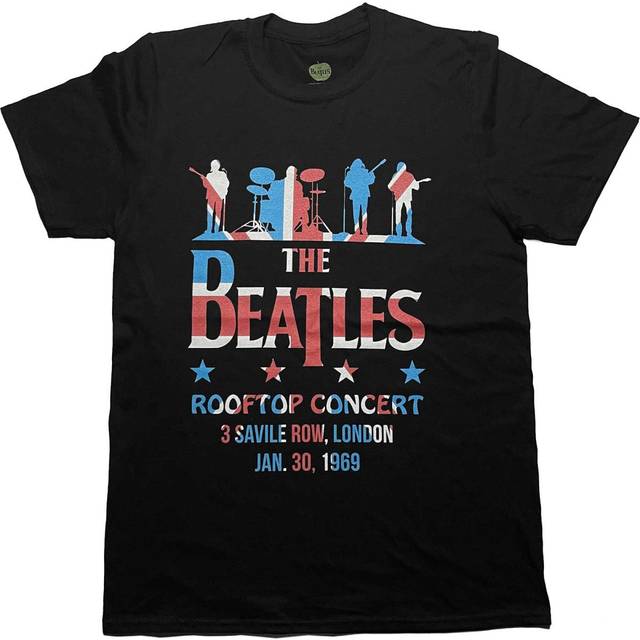 (L, Black) The Beatles T Shirt Drop T Saville Row Rooftop Flag new Official Unisex Black
