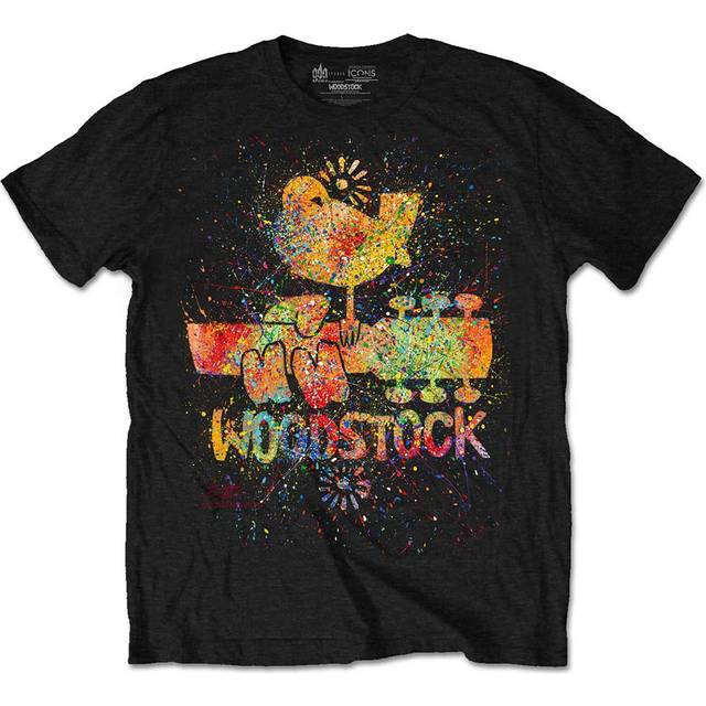 (S, Black) Woodstock T Shirt Festival Poster Splatter Artist Logo Official Mens new Black
